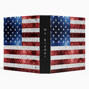 USA flag red white blue sparkles glitters 3 Ring Binder