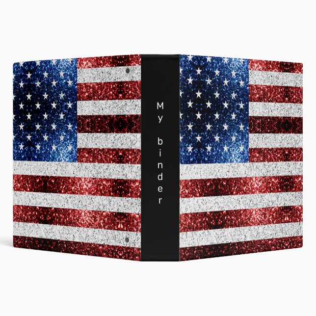 USA flag red white blue sparkles glitters 3 Ring Binder (Background)
