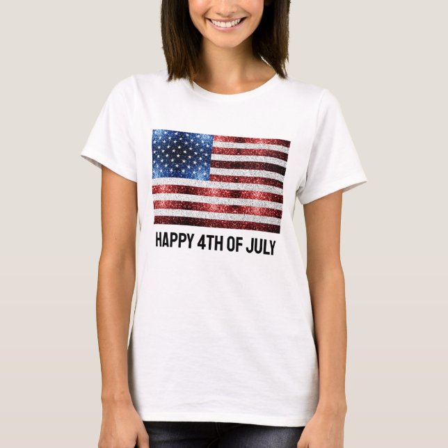 USA flag red white blue sparkles glitters 4th July T-Shirt (Front)
