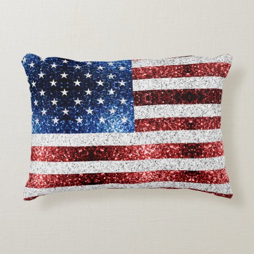 USA flag red white blue sparkles glitters Accent Pillow