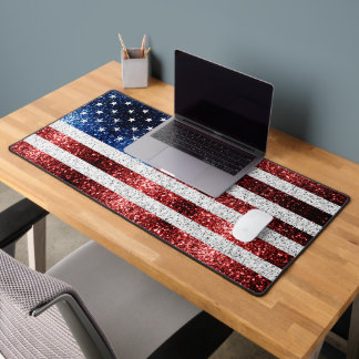 USA flag red white blue sparkles glitters America Desk Mat