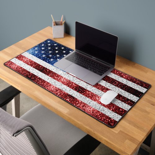 USA flag red white blue sparkles glitters America Desk Mat