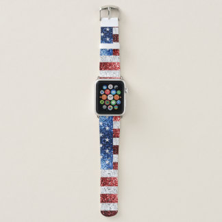 USA flag red white blue sparkles glitters Apple Watch Band