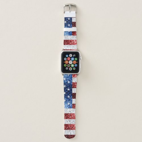USA flag red white blue sparkles glitters Apple Watch Band