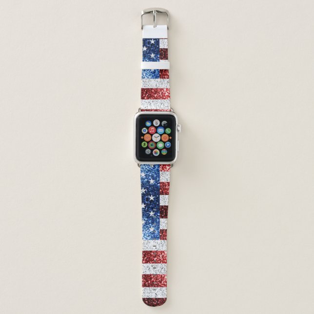 USA flag red white blue sparkles glitters Apple Watch Band (Front)