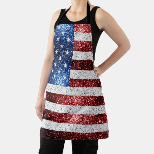 USA flag red white blue sparkles glitters Apron