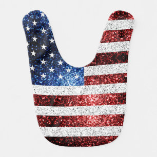 USA flag red white blue sparkles glitters Baby Bib