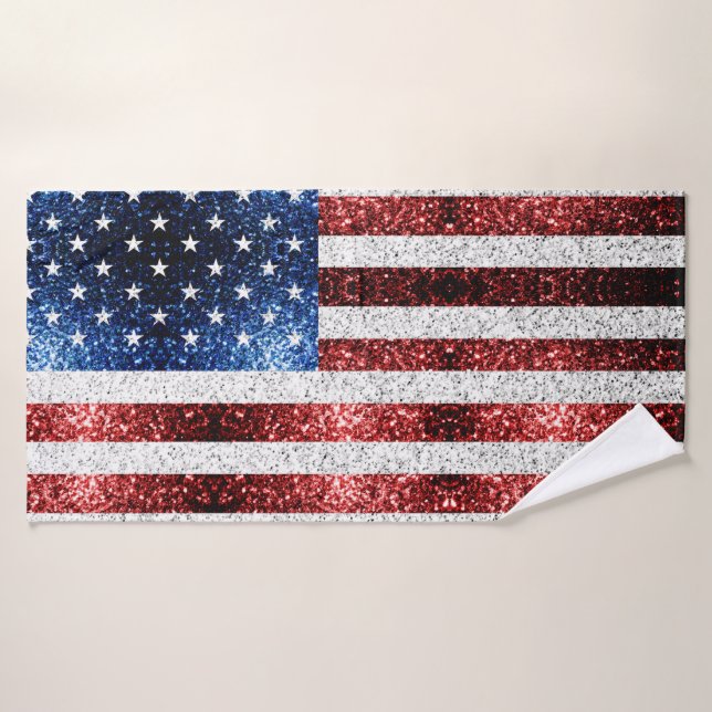 USA flag red white blue sparkles glitters Bath Towel (Bath Towel)