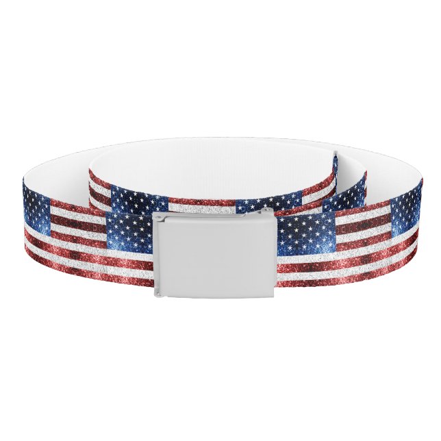 USA flag red white blue sparkles glitters Belt (Coil)