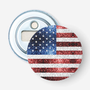 USA flag red white blue sparkles glitters Bottle Opener