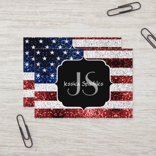 USA flag red white blue sparkles glitters Business Card