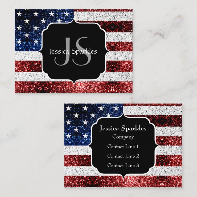 USA flag red white blue sparkles glitters Business Card (Front/Back)