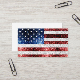 USA flag red white blue sparkles glitters Business Card