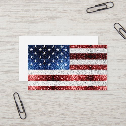 USA flag red white blue sparkles glitters Business Card