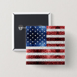 USA flag red white blue sparkles glitters Button