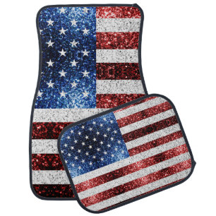 USA flag red white blue sparkles glitters Car Floor Mat