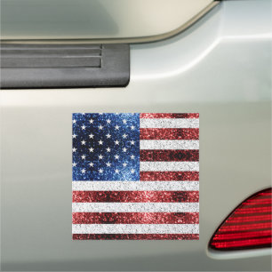 USA flag red white blue sparkles glitters Car Magnet