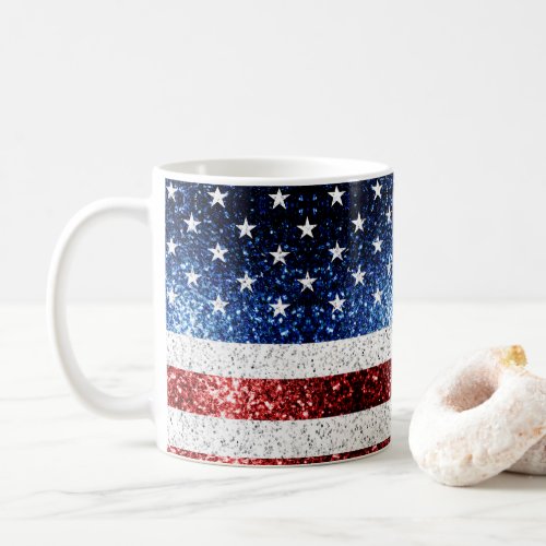 USA flag red white blue sparkles glitters Coffee Mug