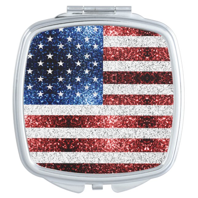 USA flag red white blue sparkles glitters Compact Mirror (Front)