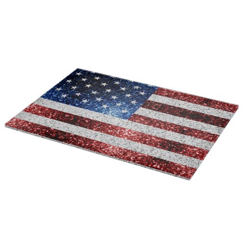 USA flag red white blue sparkles glitters Cutting Board