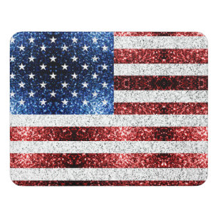 USA flag red white blue sparkles glitters Door Sign