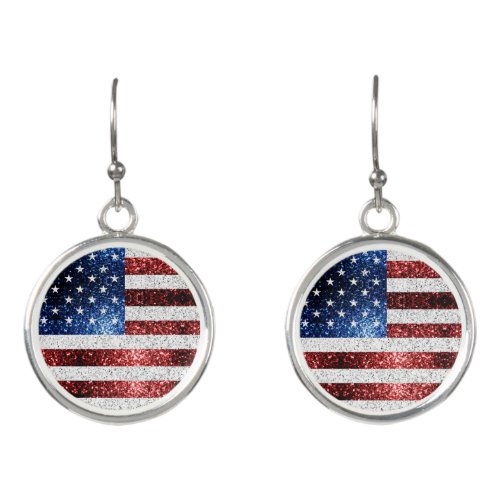 USA flag red white blue sparkles glitters Earrings