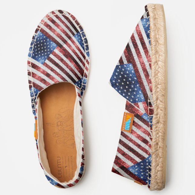 USA flag red white blue sparkles glitters Espadrilles (Side)