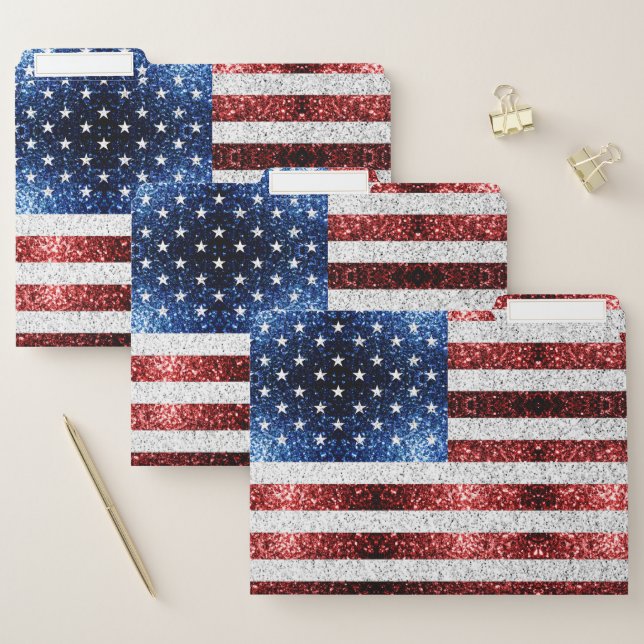 USA flag red white blue sparkles glitters File Folder (Set)
