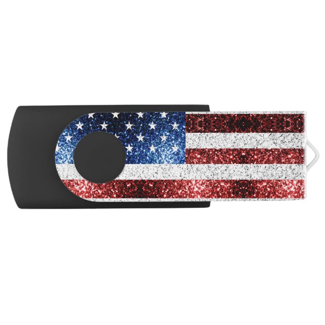 USA flag red white blue sparkles glitters Flash Drive (Front)