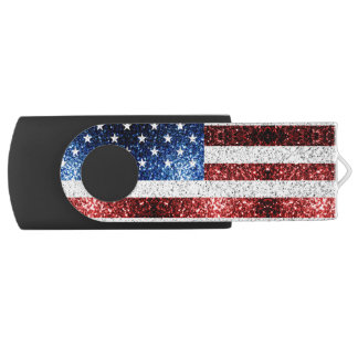 USA flag red white blue sparkles glitters Flash Drive