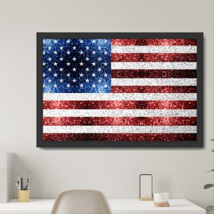 USA flag red white blue sparkles glitters Framed Art