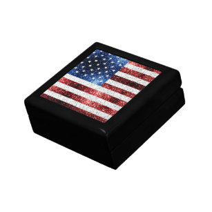 USA flag red white blue sparkles glitters Gift Box