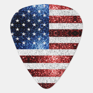 USA flag red white blue sparkles glitters Guitar Pick