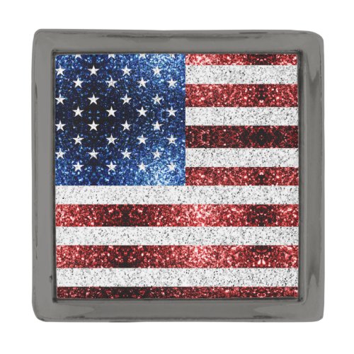 USA flag red white blue sparkles glitters Gunmetal Finish Lapel Pin