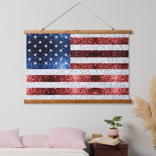 USA flag red white blue sparkles glitters Hanging Tapestry