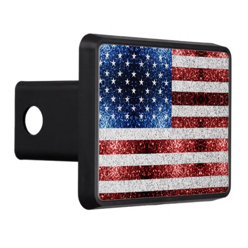 USA flag red white blue sparkles glitters Hitch Cover