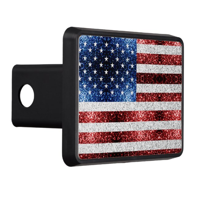 USA flag red white blue sparkles glitters Hitch Cover (Right)