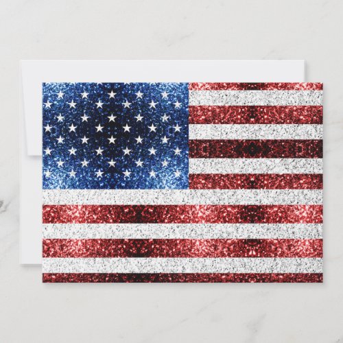 USA flag red white blue sparkles glitters Invitation