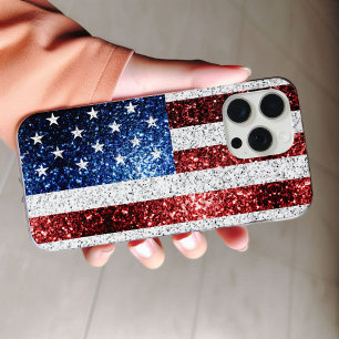 USA flag red white blue sparkles glitters iPhone 14 Case
