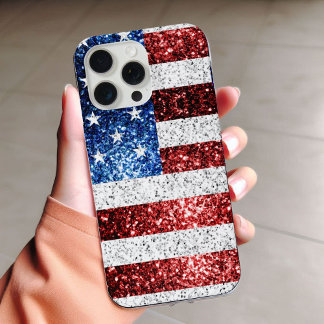 USA flag red white blue sparkles glitters iPhone 16 Pro Max Case