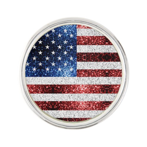 USA flag red white blue sparkles glitters Lapel Pin