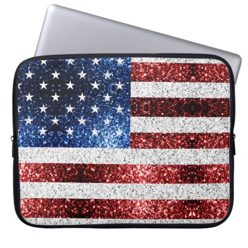 USA flag red white blue sparkles glitters Laptop Sleeve