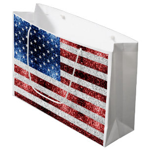 USA flag red white blue sparkles glitters Large Gift Bag