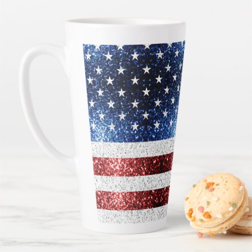 USA flag red white blue sparkles glitters latte Latte Mug