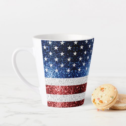 USA flag red white blue sparkles glitters latte Latte Mug