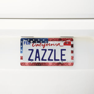 USA flag red white blue sparkles glitters License Plate Frame