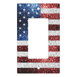 USA flag red white blue sparkles glitters Light Switch Cover