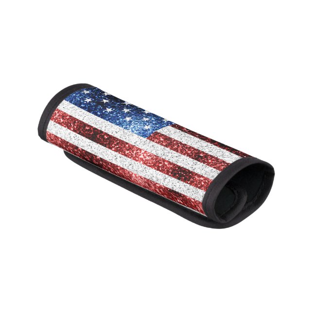 USA flag red white blue sparkles glitters Luggage Handle Wrap (Angled)