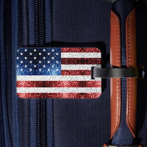 USA flag red white blue sparkles glitters Luggage Tag