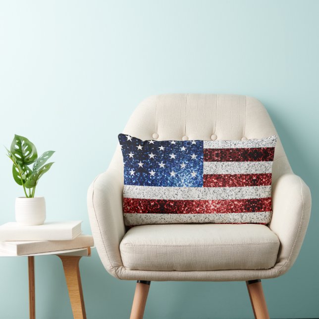 USA flag red white blue sparkles glitters Lumbar Pillow (Chair)